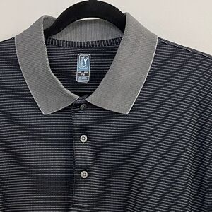 PGA Tour Men's Black and Gray Striped Golf Polo